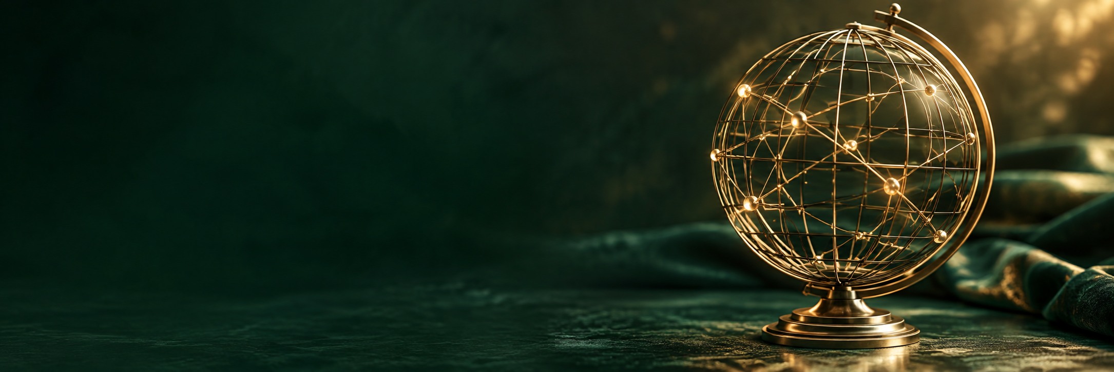 Globo dourado com conexões que representam uma rede.