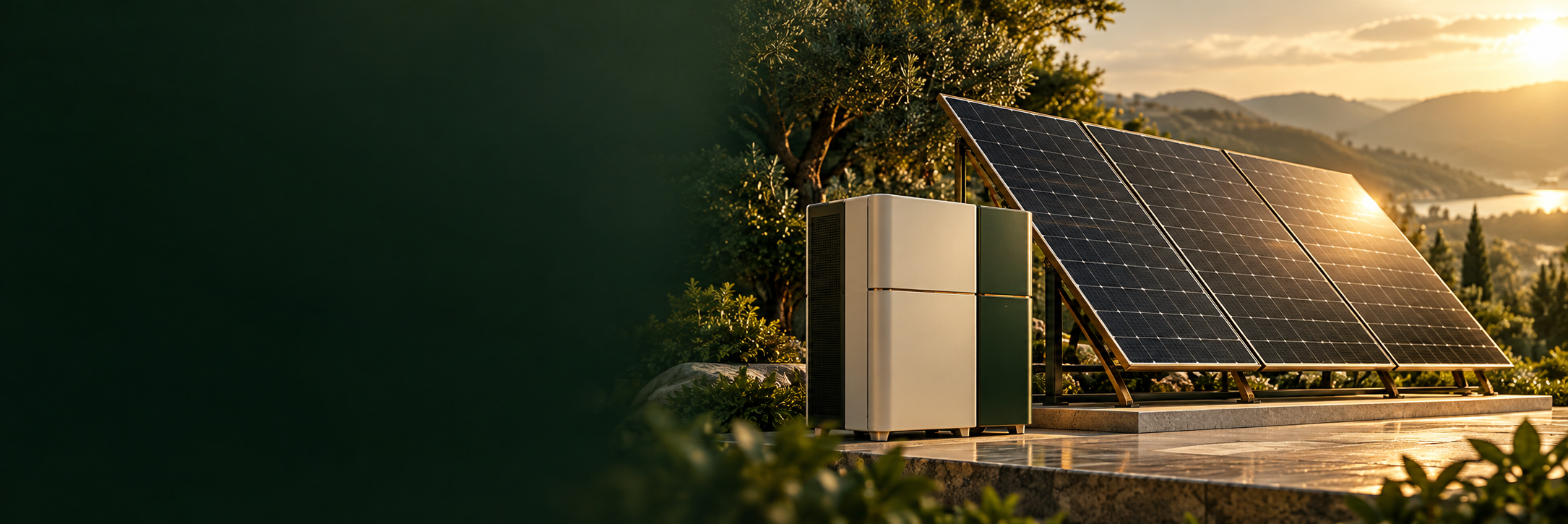 Painéis solares e módulos de armazenamento de energia.
